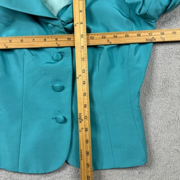 NWT Donna Morgan Aqua 100% Silk Shawl Collar Evening Blazer Jacket Womens 6 - Picture 8 of 13